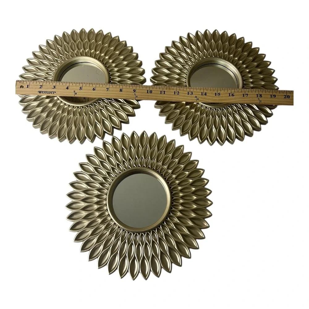 Starburst Sunflower Mirrors Wall Art Decor Set Plastic Gold 10